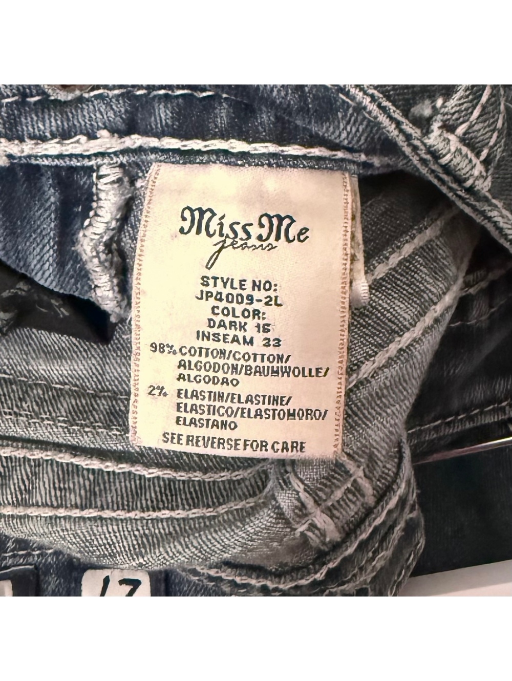 Miss Me Jeans Size 27 Dark Wash Distressed Bootcut Flare Y2K JP4009 2 Long - Picture 5 of 6
